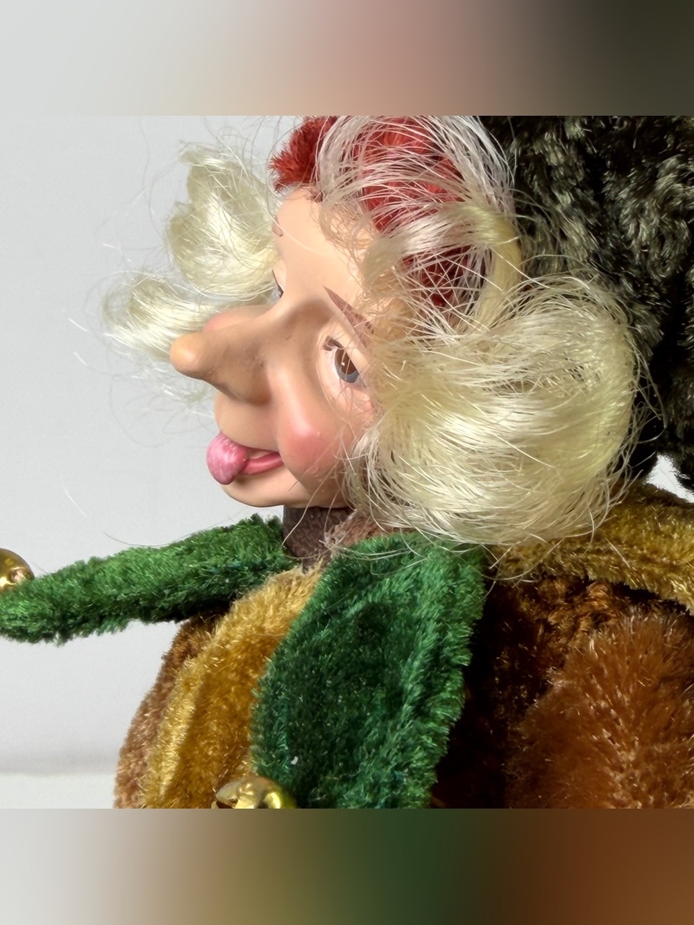 Vintage Christmas Elf Pixie Knee Hugger Shelf Sitter Hanging Ornament Poseable - Picture 9 of 13
